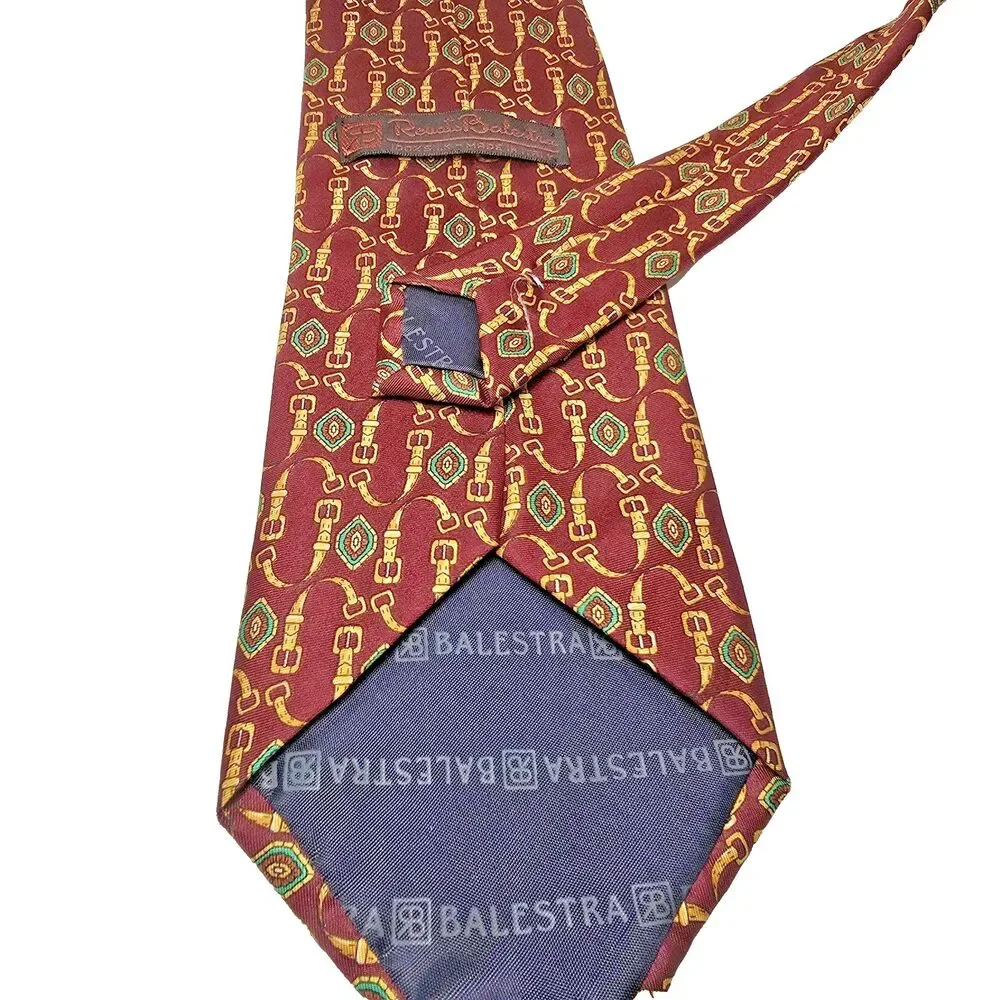 VTG Renato Balestra 100% Silk Made in Italy Luxury Tie in Burgundy & Gold X Long